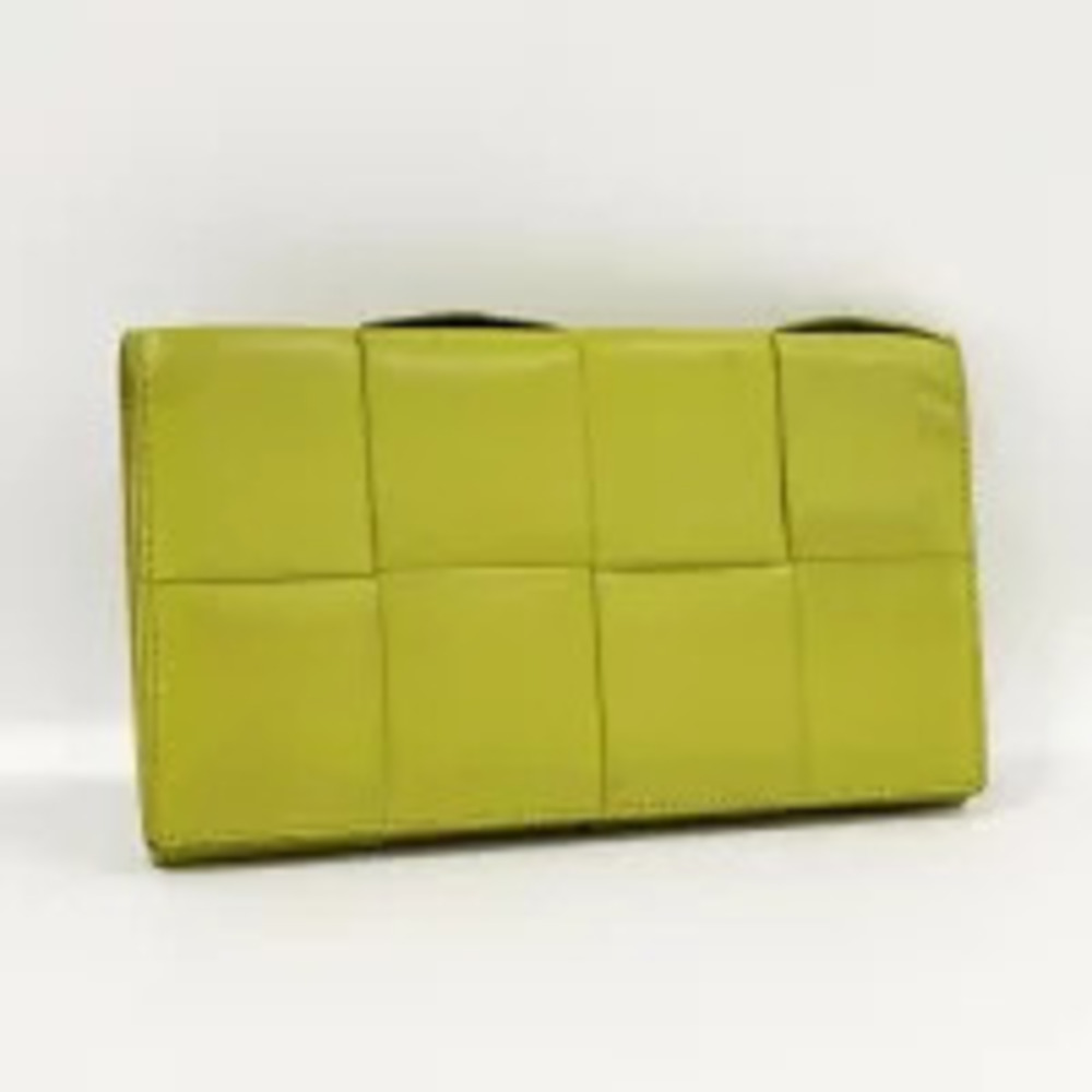 BOTTEGA VENETA Bi fold Long Wallet Intrecciato Leather Green